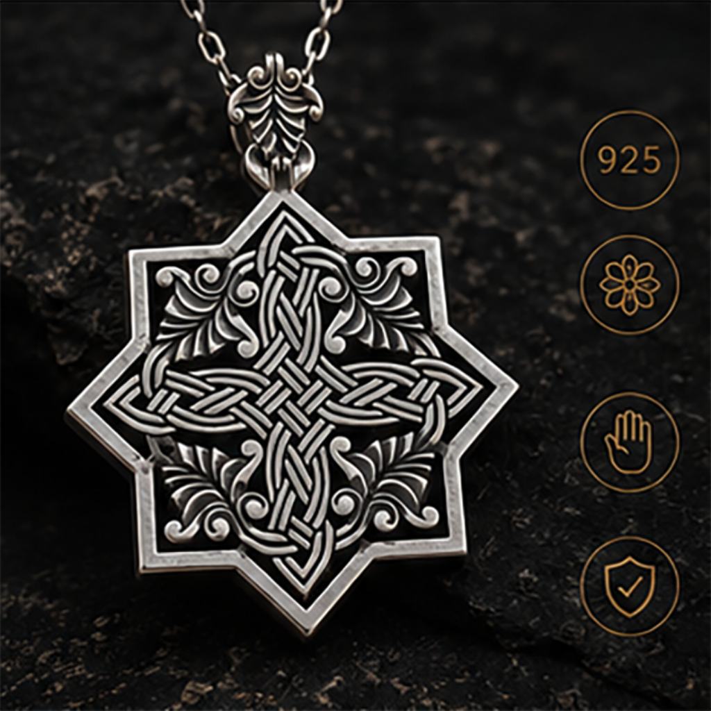 Goshavanq Octagon Pendant Crafted from Poghos Varbed Khachkar Stone - symmetrical and cross-shaped