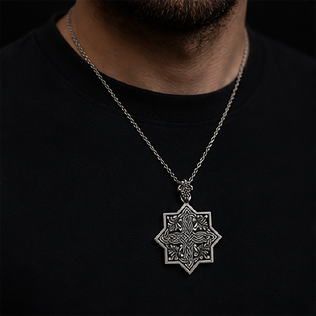 Goshavanq Octagon Pendant Crafted from Poghos Varbed Khachkar Stone - symmetrical and cross-shaped