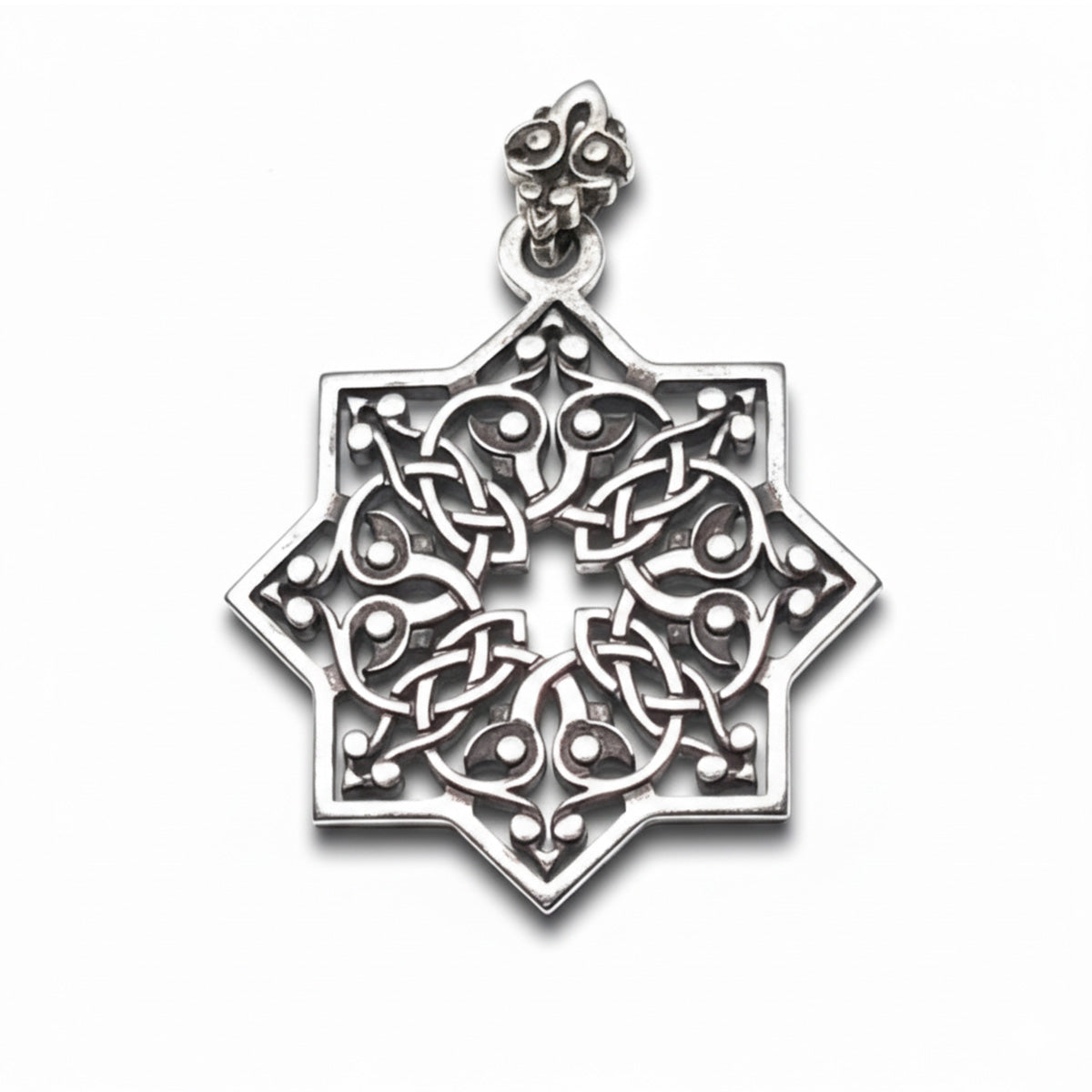 Goshavanq Octagon Pendant Crafted from Poghos Varbed Khachkar Stone - looping vine-like motifs