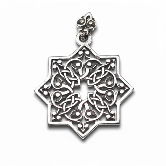 Goshavanq Octagon Pendant Crafted from Poghos Varbed Khachkar Stone - looping vine-like motifs