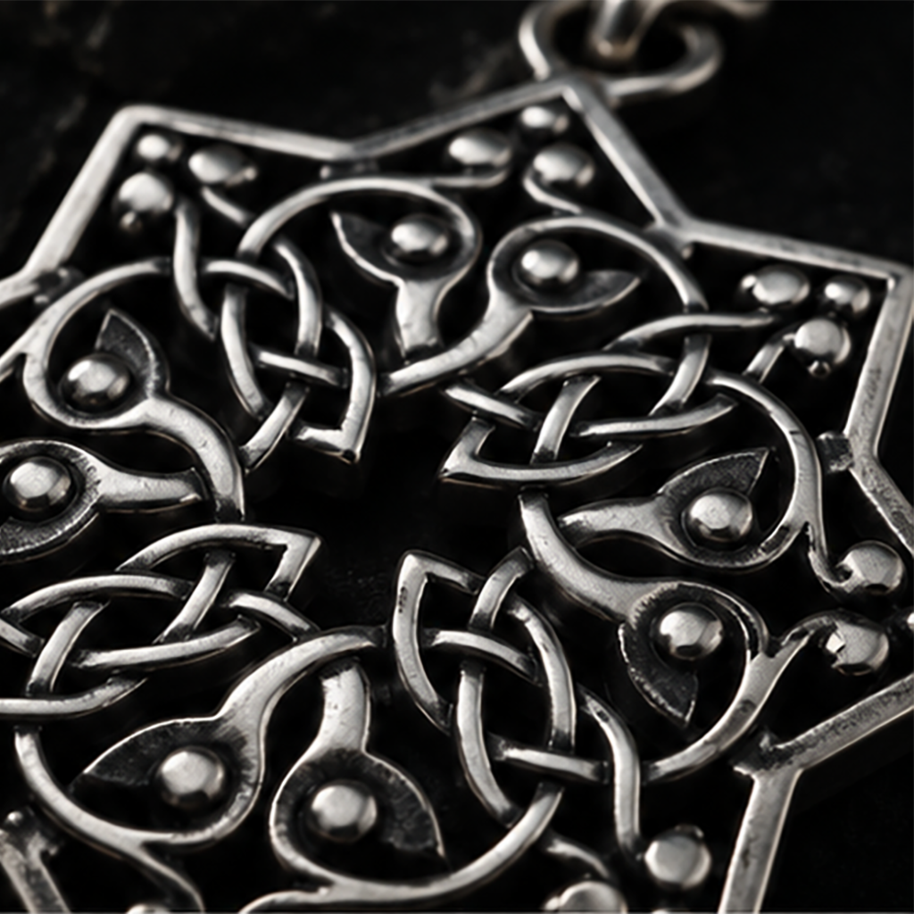 Goshavanq Octagon Pendant Crafted from Poghos Varbed Khachkar Stone - looping vine-like motifs