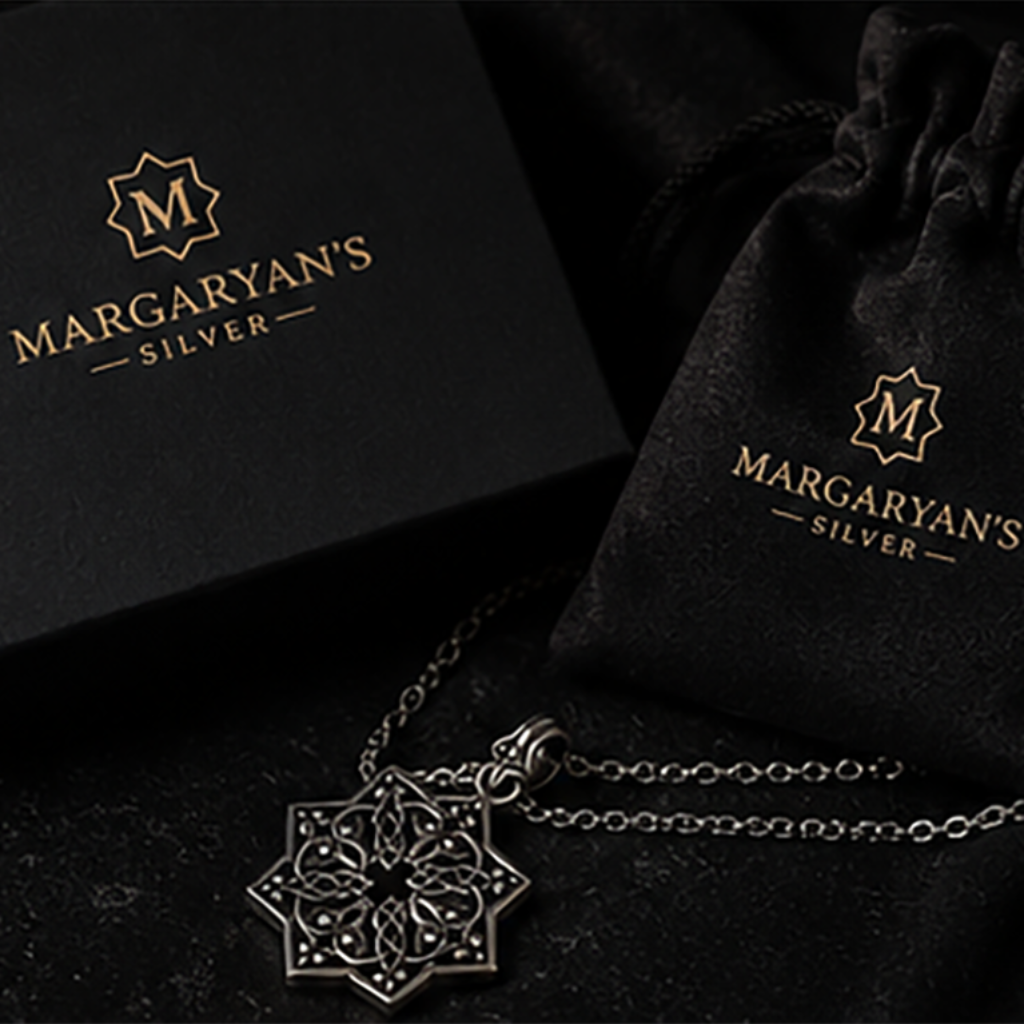 Goshavanq Octagon Pendant Crafted from Poghos Varbed Khachkar Stone - looping vine-like motifs
